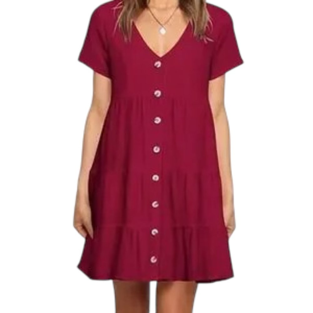 Worn 1X! Cosonsen Casual V-Neck Short Sleeve Button-Down Dress